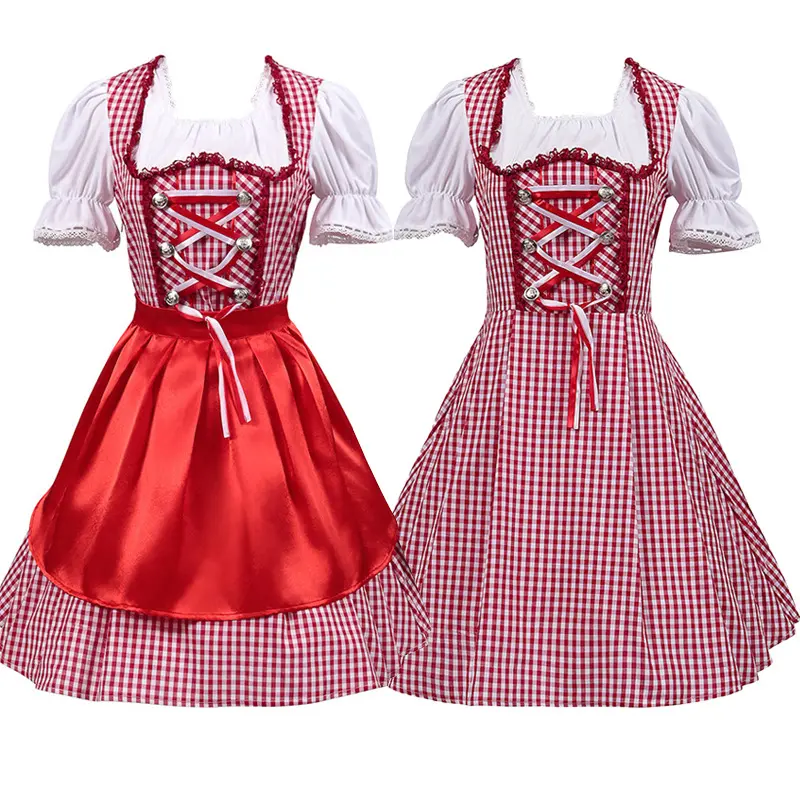 Đức ăn mặc Kích thước treo phù hợp với bia kẻ sọc đỏ của phụ nữ bavarian