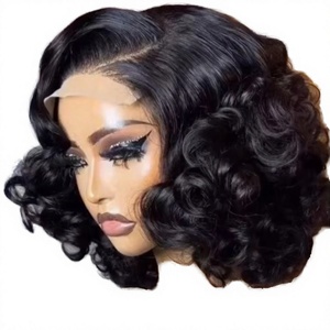 Cheveux vierges 12A, cuticules alignées, super double drawn, densité 200%, boucles rebondissantes, ondulations lâches, partie frontale moyenne, petite dentelle transparente - Product Image 3