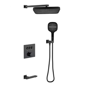 Ensembles de <span class=keywords><strong>douche</strong></span> thermostatique encastrés muraux A-9126H Offre Spéciale OEM carrés en laiton PVD noir mat - Product Image 1