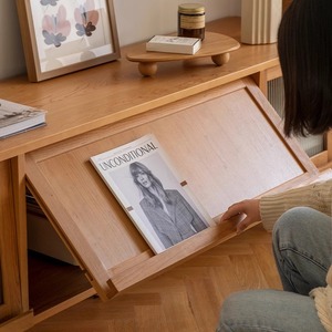 Zeyang Nordic Solid Wood TV Cabinet With Rattan Weave <b>Storage</b> Living Room Floor Stand Modern Minimalist Design - Product Image 4