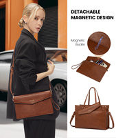 LOVEVOOK 2pcs Tas Kulit Vintage 15.6in, Tas Kerja Bisnis, Tas Kantor, Dengan Dompet Clutch, Tas Tangan, Tas Laptop untuk Wanita
