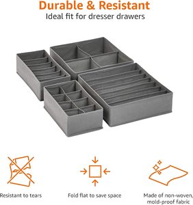 Set of 4 Square Fabric Dresser <b>Drawer</b> <b>Storage</b> Organizers Foldable <b>Storage</b> <b>Boxes</b> for Clothing and Wardrobe with 10-20L Capacity - Product Image 3