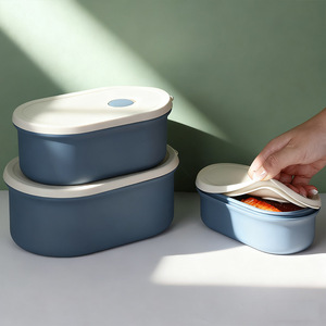 Silicone Food Storage Container Round Seal Lid <b>Microwave</b> Safe Office Lunch Box 1500ml 900ml 400ml <b>Set</b> - Product Image 2