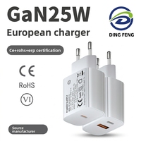 Chargeur GAN (Nitrure de Gallium) Certifié CE/RoHS, PD 25W, Double Port 20W, Compatible avec les Téléphones, Prend en Charge la Charge Rapide