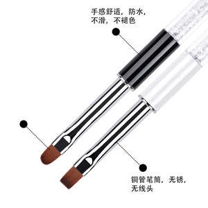 Pinceau à ongles plat avec manche en métal orné de strass, pinceau pour extension de gel, pour salon de manucure professionnel - Product Image 5