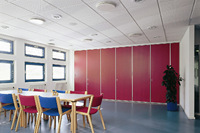 Paravent commercial moderne en bois, cloison amovible, porte pliante à double roulement, idéal pour les écoles et restaurants