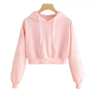 OEM de fabricación personalizada de alta calidad de las mujeres recortadas sudaderas con capucha suéter liso conjunto de sudaderas con capucha de las niñas - Product Image 1