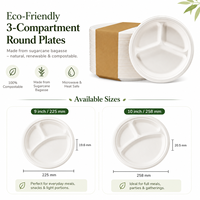 Assiettes biodégradables blanches et brunes de 9 pouces, assiettes plates en bagasse de canne à sucre pour restaurant, assiettes jetables en kraft pour aliments
