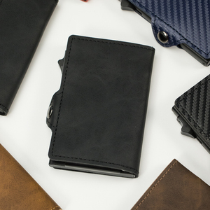 Casekey Wholesale Custom RFID Blocking Pop up <b>Metal</b> Card Holder Slim Minimalist Pu Vintage Leather Smart <b>Wallet</b> With Money Clip - Product Image 4