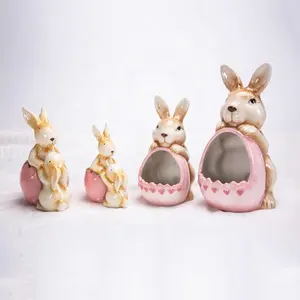 1 cái gốm sứ phục sinh Bunny Cookie Jar pastel màu hồng Canister với phục sinh trứng giỏ trang trí phục sinh kỳ nghỉ gốm Cookie Jar