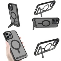 Casing Magnetik Tipis Anti Benturan dengan Penyangga untuk iPhone 11 12 13 14 15 16 Pro Max 17 Air Plus, Penutup Ponsel dengan Holder