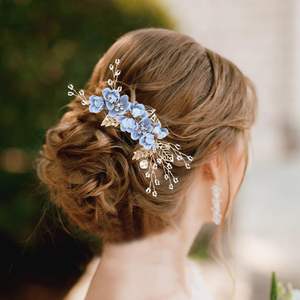 Peignes à cheveux élégants en cristal bleu clair pour femmes filles accessoires de cheveux de mariage barrettes de strass à la mode avec perle - Product Image 4