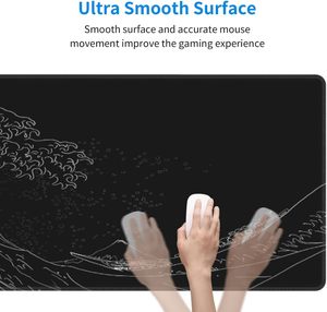 Alfombrilla de Ratón para Juegos Brecoy Japonesa, Negra Kanagawa, Base de Goma Antideslizante, Bordes Cosidos Impermeables, 31.5x11.8 Pulgadas (Negro) - Product Image 3