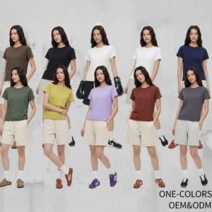 Camiseta de Mujer 100% Algodón 210GSM Tejido de Punto Cuello Redondo Holgada Informal de Manga Corta Camisetas con Logotipo Personalizado Impreso Sólido Liso - Product Image 2