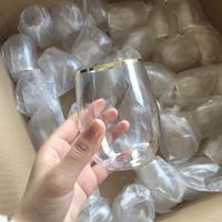 Lot de 32 verres à vin sans pied en plastique en forme de diamant avec bord doré, jetables, pour champagne et whisky, incassables et recyclables