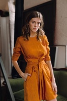 Fabriqué à la main en lin doux naturel femmes robe courte avec ceinture et manches longues parfait lin femmes plage mariage robe mi-longue