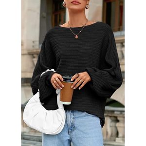 Pull-over en tricot à col bateau surdimensionné confortable pour femmes, mode automne-hiver 2025, manches longues, avec col à nœud, taille XS - Product Image 4