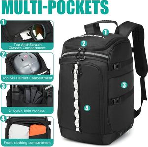 65L Ski Boot Bag <b>Backpack</b> Waterproof Helmet Goggle Compartment Reflective Bungee Boot Storage with Standing Mat Padded Snow - Product Image 3
