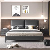 Meubles de chambre à coucher en bois de luxe moderne : Lit double king-size épaissi avec sommier et matelas, et tiroirs de rangement