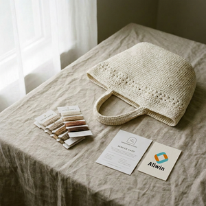 Paquete de Servicios de Desarrollo para <span class=keywords><strong>Bolsos</strong></span> de <span class=keywords><strong>Ganchillo</strong></span> con Logotipo Personalizado, Kit de Muestras Tejidas a Mano, Muestras de Materiales y Servicio de Maqueta de Marca Privada - Product Image 6
