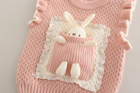 Titel Peutermeisjes lente driedelige outfit 3D Bunny Decor Ruffle Collar gebreide top corduroy broek schattige kledingset