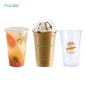 FULING Manufacturer PET Cup Custom Bubble Tea Plastic Clear Cup 20 Oz With Lids