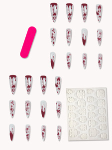 <span class=keywords><strong>Faux</strong></span> ongles longs et fins en ABS avec motif de marbre rouge pour hommes, 24 pièces - Product Image 5