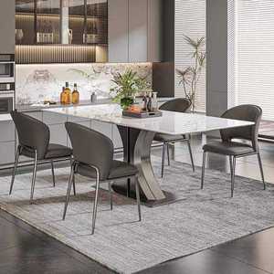 Ensemble de table à manger carrée en marbre gris de luxe italien, 6 places, <span class=keywords><strong>cadre</strong></span> en acier inoxydable doré moderne, écologique, durable, de haute qualité - Product Image 4