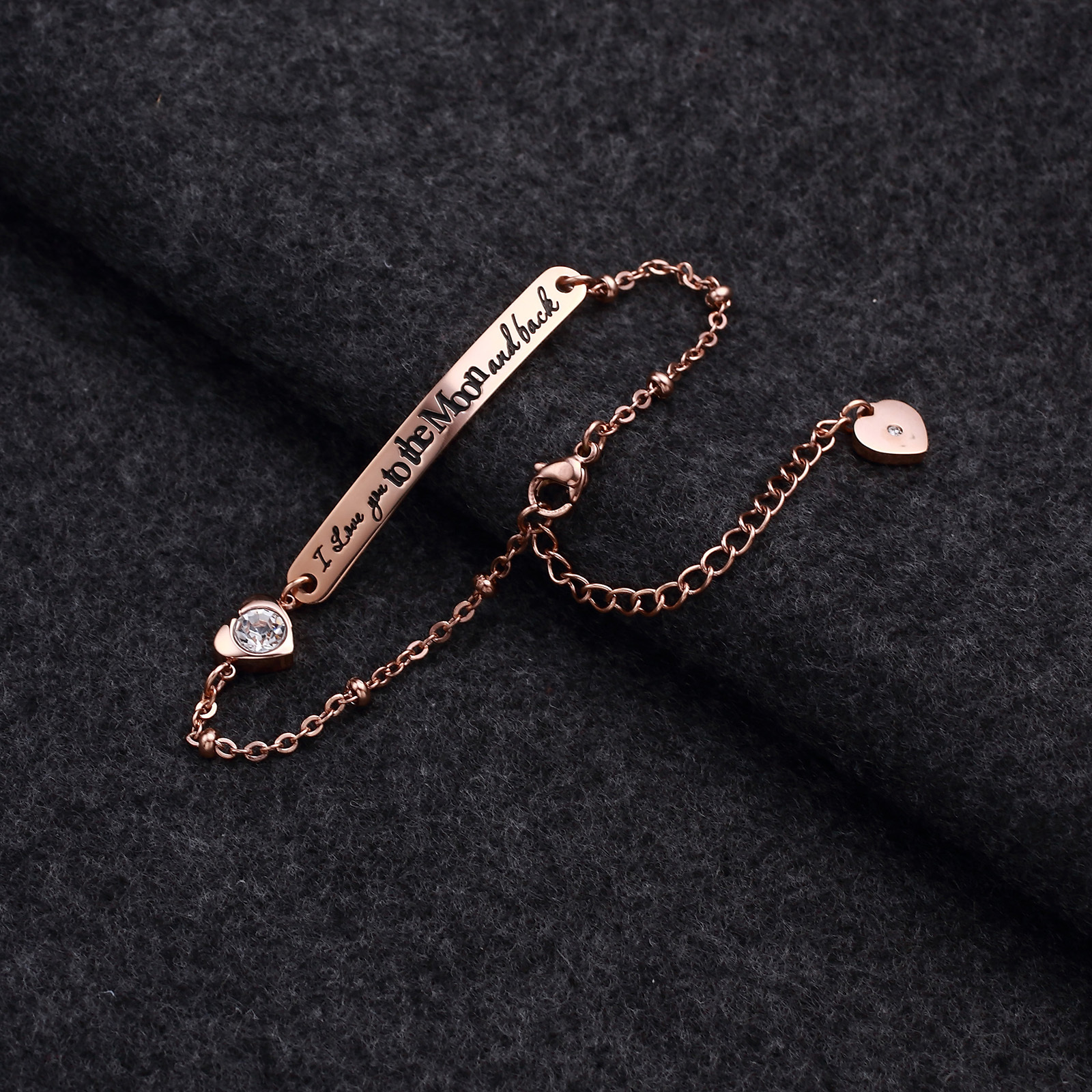 hasta la luna y la espalda infinito de amor grabado corazón diseñado al por mayor joyería pulsera de acero inoxidable para mujer
