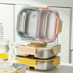 Leakproof Stainless Steel Lunch Box 850ml Double Compartment Food <b>Container</b> with <b>Plastic</b> <b>Lid</b> for Office School - Product Image 2