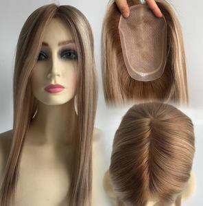 Topper de Cabello Humano Europeo 100% Rubio con Clip, Postizo Kosher Judío de 5x7 Pulgadas con Base de Seda para <span class=keywords><strong>Mujer</strong></span> - Product Image 3