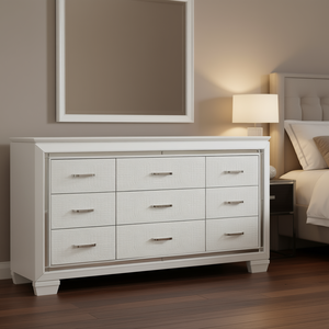 Elegante Cassettiera a 9 Cassetti Bianca con Finitura Effetto Coccodrillo, Mobile per Camera da Letto in Legno - Product Image 2