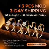 Bijoux Fantaisie Bagues Ouvertes Réglables en Argent Sterling 925 Plaqué Or 18K Trèfle à Quatre Feuilles Zircon pour Femme