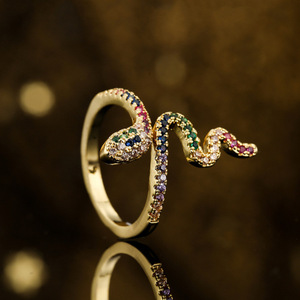 Fashion Snake-shaped Zircon <b>Ring</b> Diamond Inlaid Retro Vintage Copper <b>Resizeable</b> Geometric <b>Rings</b> for Women Jewelry - Product Image 4