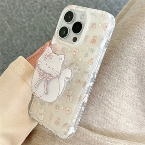 Coque de téléphone avec support chat et nœud mignon, coque rigide double couche pour iPhone 16 Pro Max 15 14 13, esthétique féminine - Product Image 3