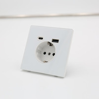 Prise murale industrielle Schuko allemande en verre trempé, vente en gros d'usine, 10A 18W, chargeur rapide USB-A USB-C, IP22, pour pays UE