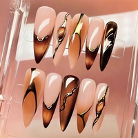 Op maat gemaakte Cat Eye Press-on nagels, lange stiletto, modieuze kunstnagels, 3D metalen stijl, handgemaakte nepnagels voor verkoop