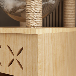 Torre per Gatti Kate Paradise H in Legno Massello a Due Livelli con Ciotola in Acrilico, Pali in Sisal e Design a X per Gatti 65cm - Product Image 4
