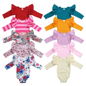 Ropa para Niños Recién Nacidos con Mangas con Volantes, Color Sólido, Venta al por Mayor, Ropa Infantil de Boutique, Top Ventas 2019 - Product Image 1