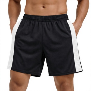 <b>Men</b> Solid <b>Black</b> Athletic <b>Shorts</b> With White Side Elastic Waist Quick Dry Sporty Style Mid Length - Product Image 1