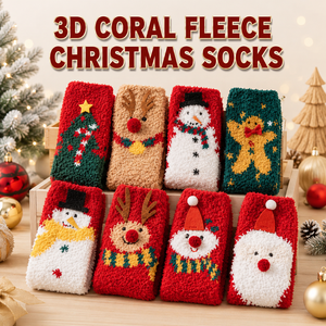 Calcetines de Navidad para mujer, de poliéster, forro polar coral, extra gruesos, cálidos, para dormir, de dibujos animados, de media lana, que no sueltan pelusa - Product Image 1