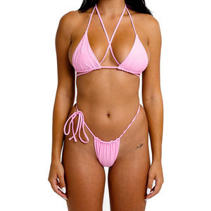 2026 Ensemble 2 pièces polyvalent en mousseline unie, style licou, maillot de bain et tenue de plage sexy, plusieurs modes de port, stock pour dropshipping - Product Image 1