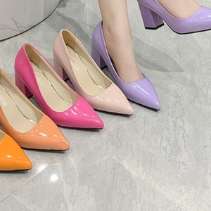 Nuove Scarpe da Lavoro da Donna 2025, <span class=keywords><strong>Tacco</strong></span> Grosso in Pelle Liscia, Colore Unico, Punta Tonda, <span class=keywords><strong>Tacco</strong></span> Alto 8cm, Slip-On in PU - Product Image 2