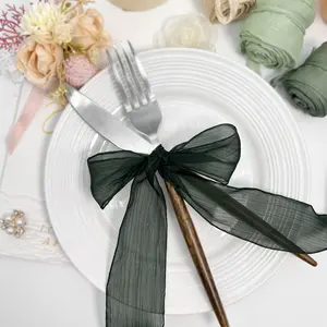1.5 Inches Dark Green Ruffle Chiffon Ribbon Trim Handmade Sheer Chiffon Ribbon For Wedding Deco