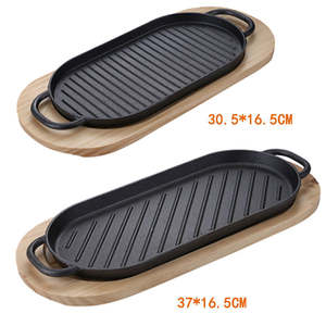 Sartén larga <span class=keywords><strong>Teppanyaki</strong></span> de hierro fundido Sartén Ovalada para asar con orejas para bistec <span class=keywords><strong>Fish</strong></span> Tomahawk - Product Image 6