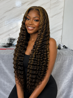 Perruque longue bouclée Deep Wave en cheveux humains, couleur ombrée blond miel, idéale pour mariage, fête, vacances, pour femmes