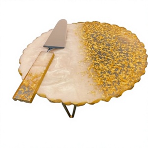 Handmade Eco-Friendly Non-Stick Round Resin Cake Platter with Gold Glitter and Knife Set by the HANDICRAFT HUB - Product Image 1