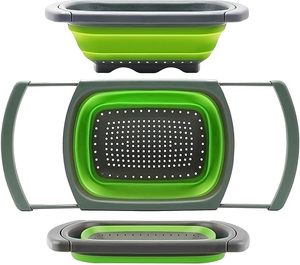 Bassine pliable en silicone avec poignée réglable et double filtre pour laver les légumes - Product Image 3