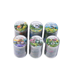 Ruban adhésif imperméable en caoutchouc activé par l'eau, série Wild Small Town, pour décoration de collage de carnets, 1 rouleau - Product Image 5