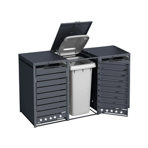 Poubelle à roulettes en acier métal <span class=keywords><strong>pour</strong></span> jardin personnalisée, couvercle de porte double, <span class=keywords><strong>abri</strong></span> poubelle anti-pourriture <span class=keywords><strong>pour</strong></span> poubelle parc - Product Image 2